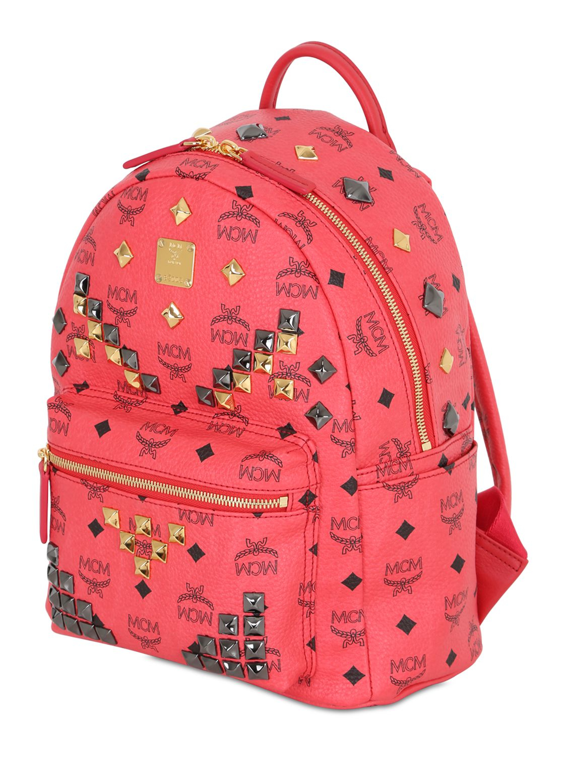 MCM Small Stark Studded Backpack in Red - Lyst