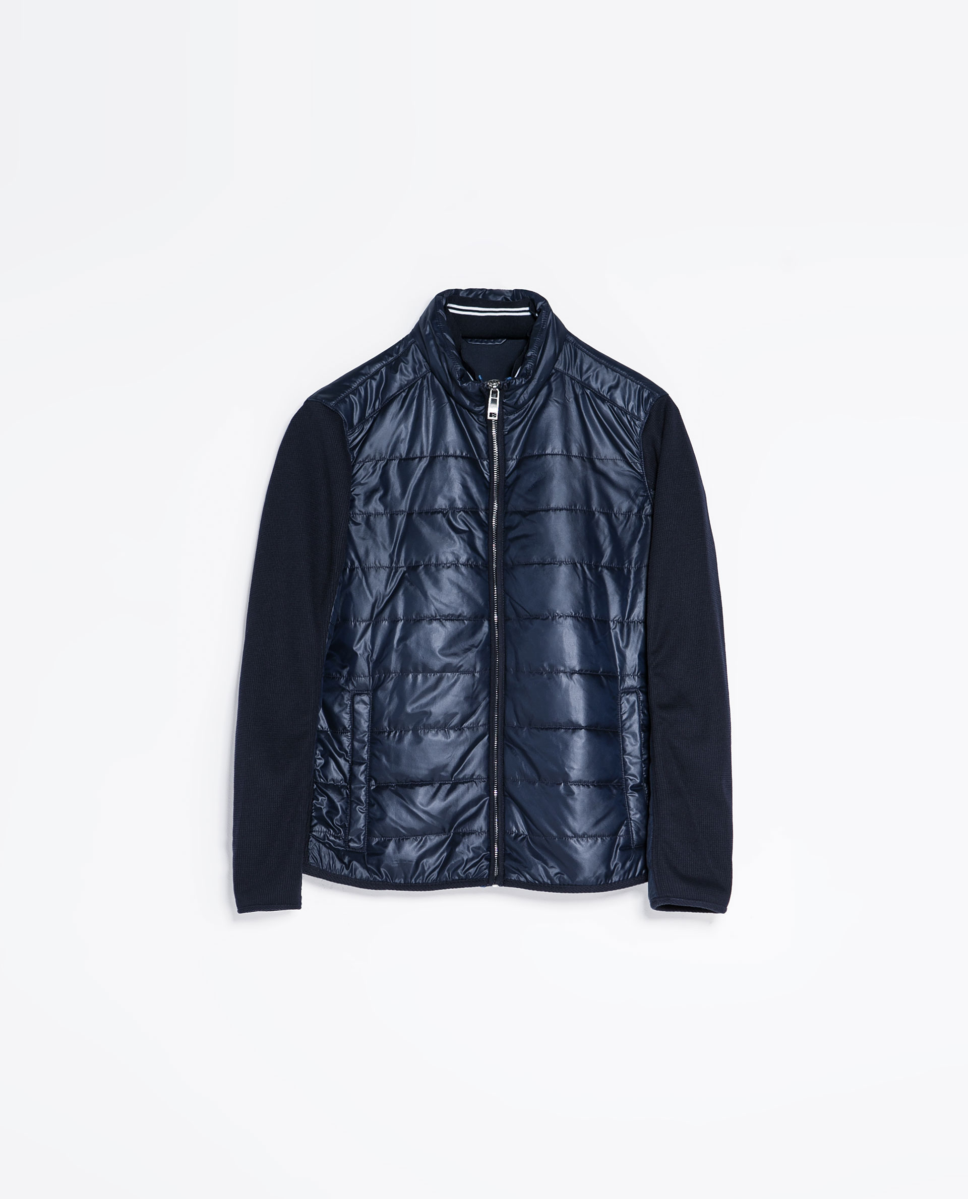 Zara Quilted Jacket With Knitted Sleeves In Blue For Men Lyst Gallery