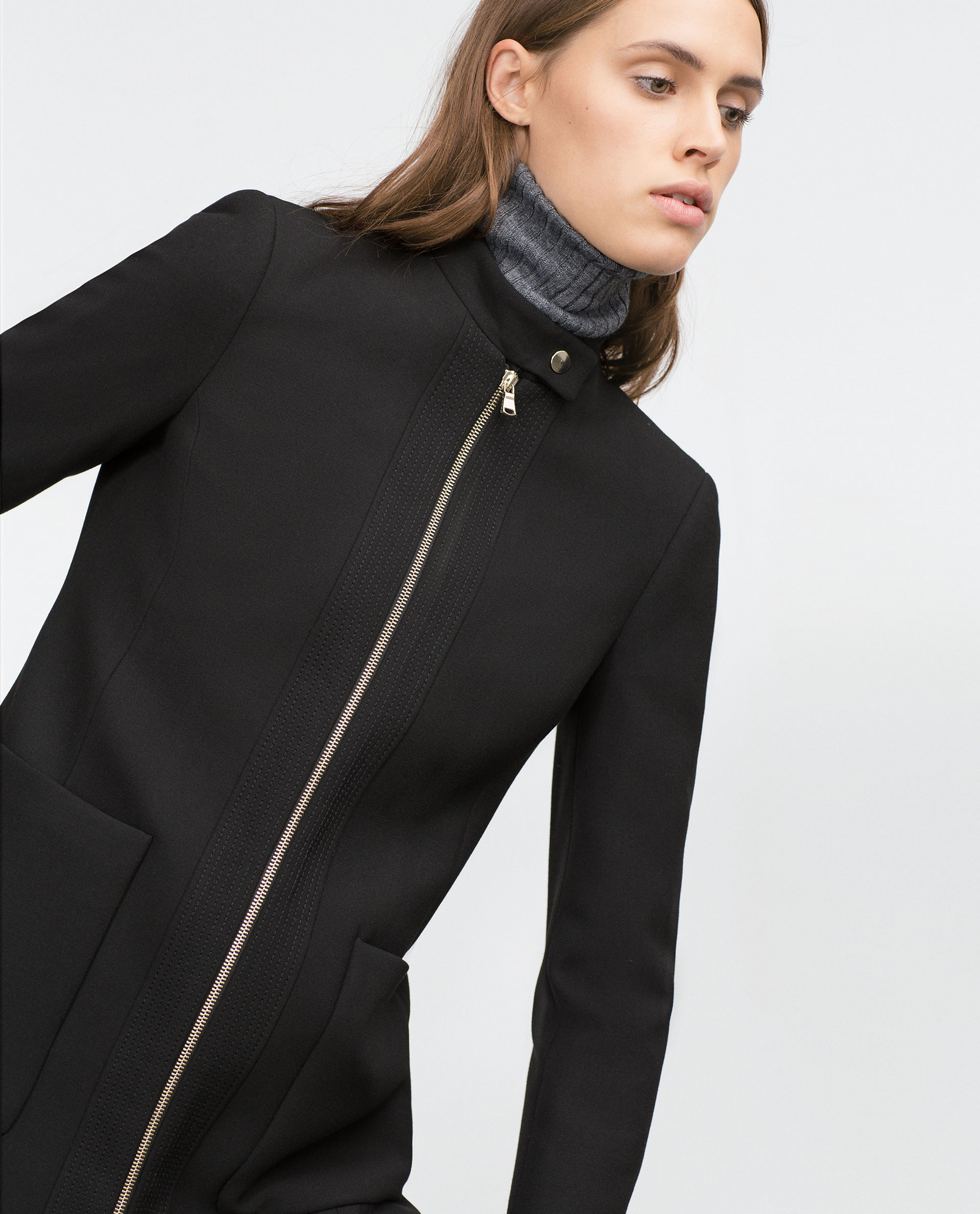 Zara Coat With Central Zip in Black | Lyst