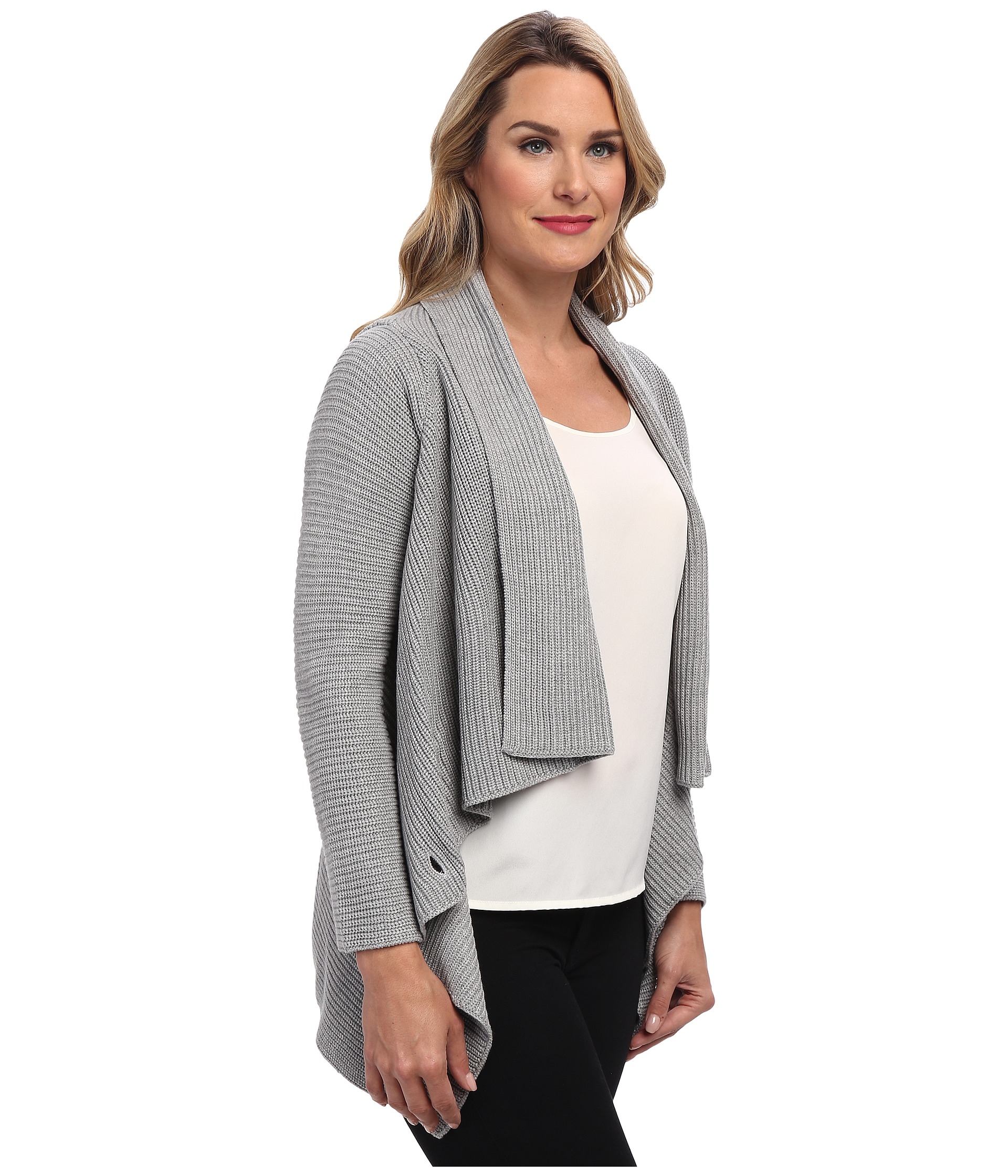 Calvin klein Ribbed Sweater Jacket in Gray | Lyst
