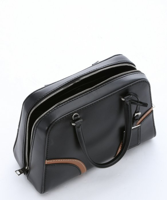 Prada Black And Brown Calfskin Color Block Top Handle Bag in Black ...  