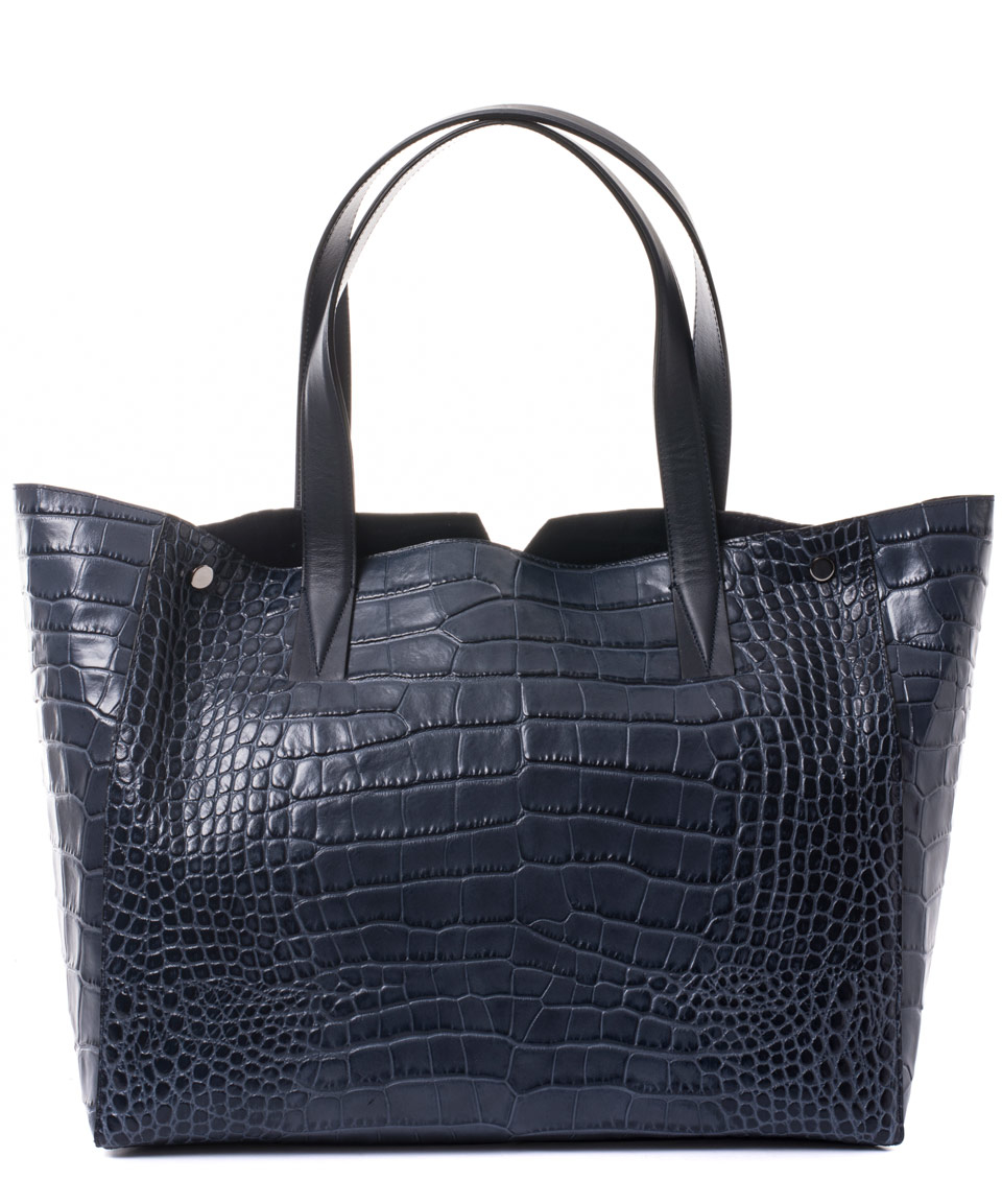 Vince Medium Navy Croc-embossed Leather Tote Bag in Blue - Lyst