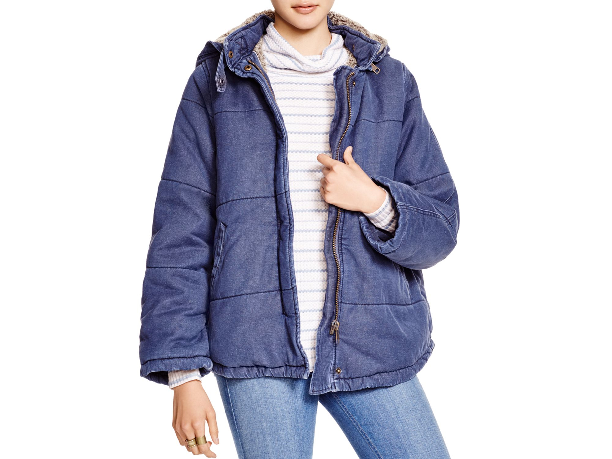 Lyst Free People Quilted Denim Jacket in Blue