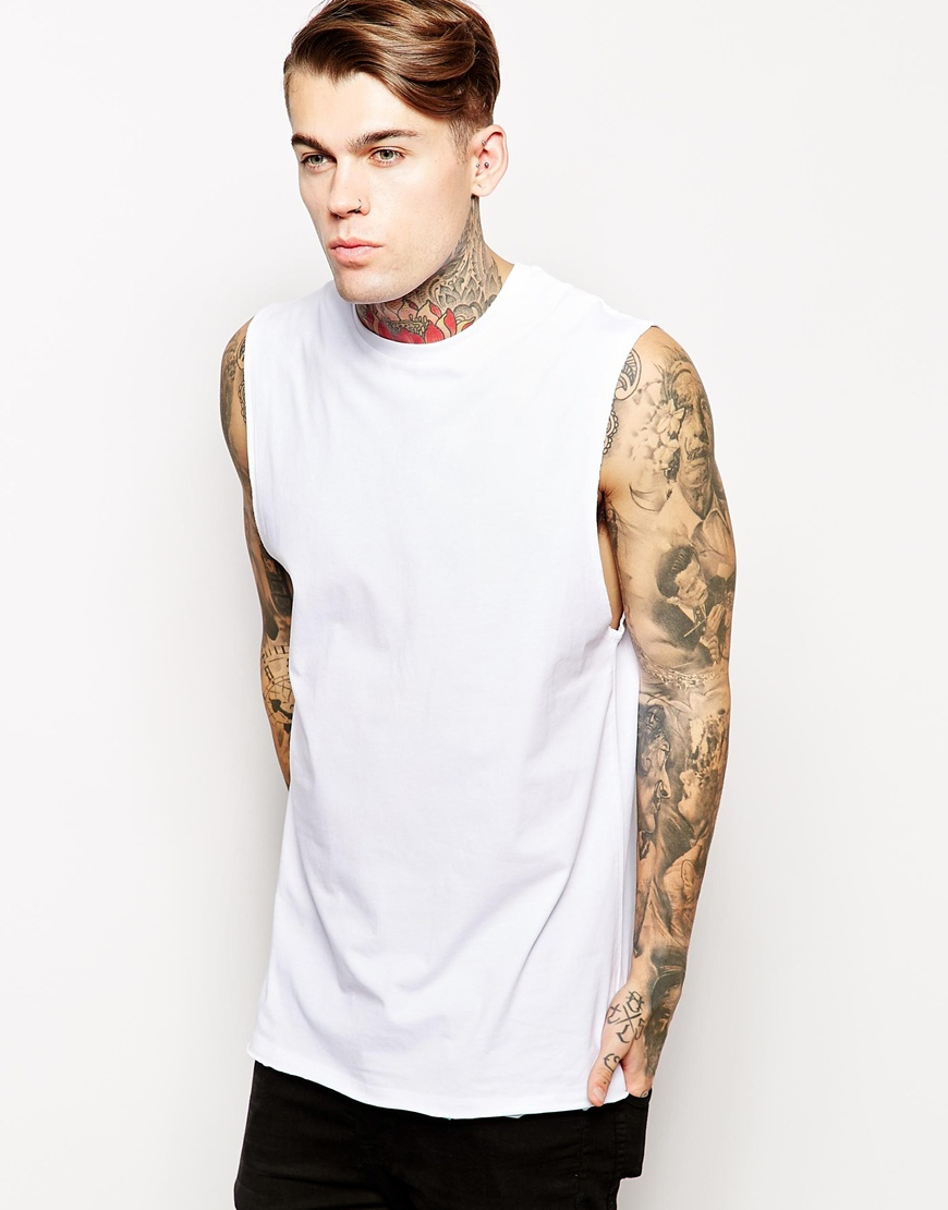 Lyst - Asos Longline Sleeveless T-shirt With Dropped Armhole And Skater ...