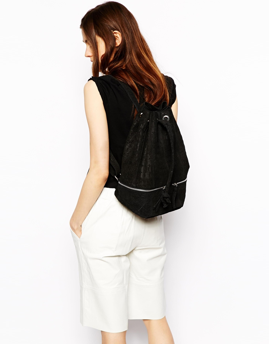ysl bowling bag - small festival backpack in black crocodile embossed leather
