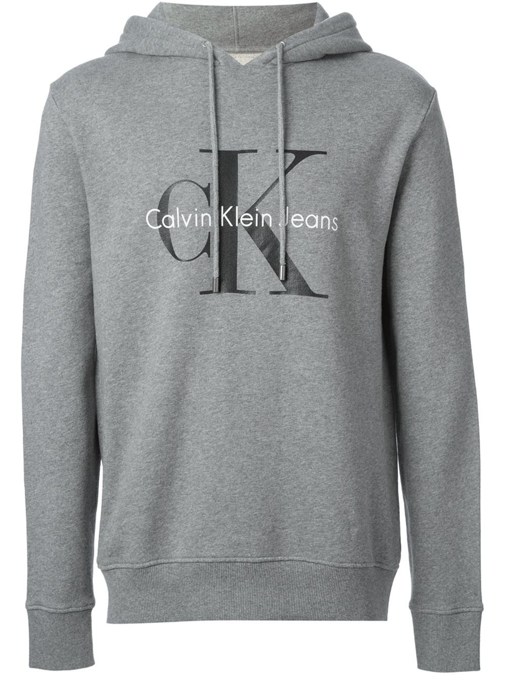 Calvin klein jeans Logo Print Hoodie in Gray for Men (grey) | Lyst