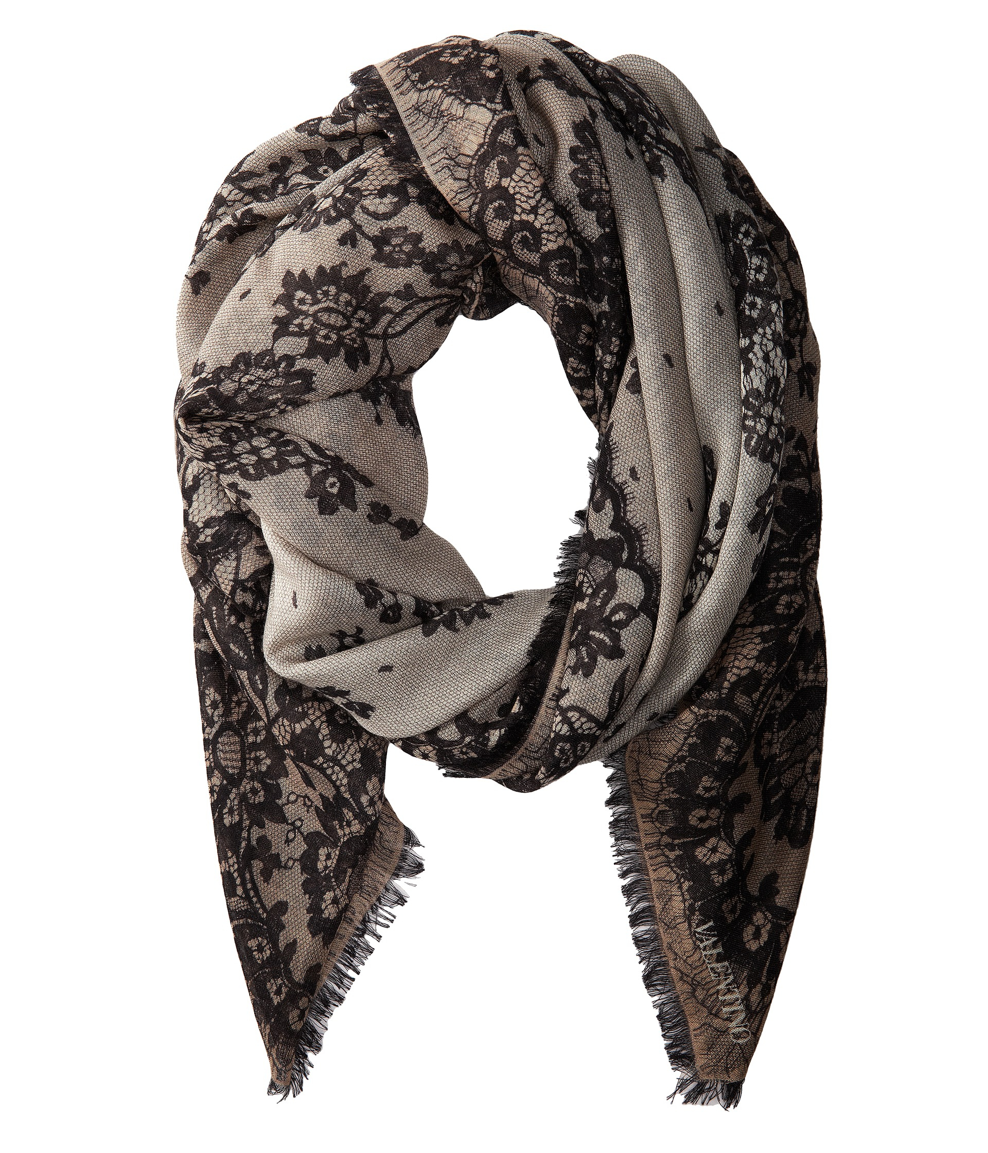 Lyst Valentino Couture Lace Cashmere Silk Scarf in Black