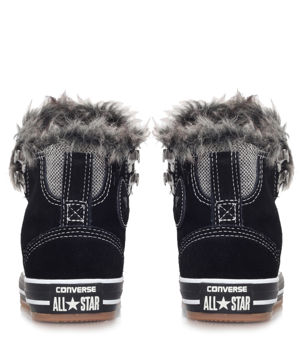 converse black leather faux fur lined hi trainers