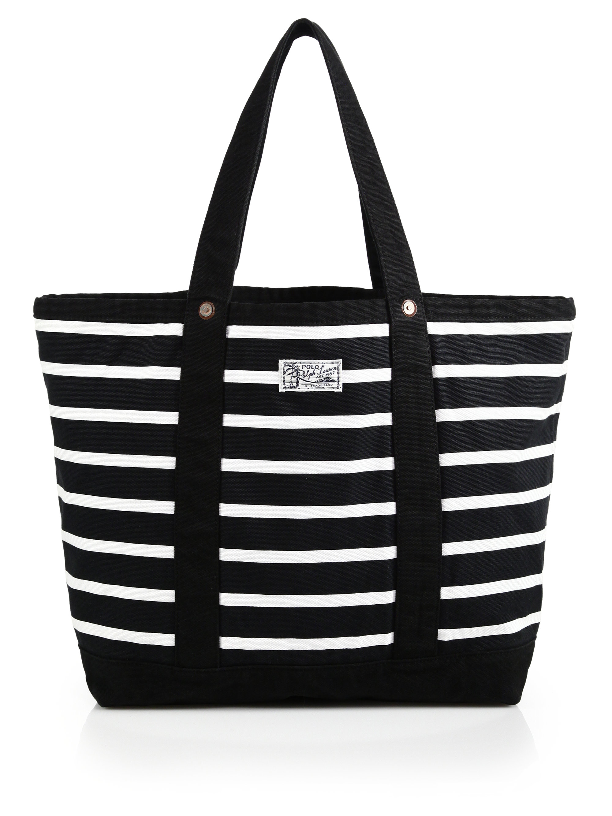 Lyst Polo Ralph Lauren Striped Canvas Tote In Black Gallery