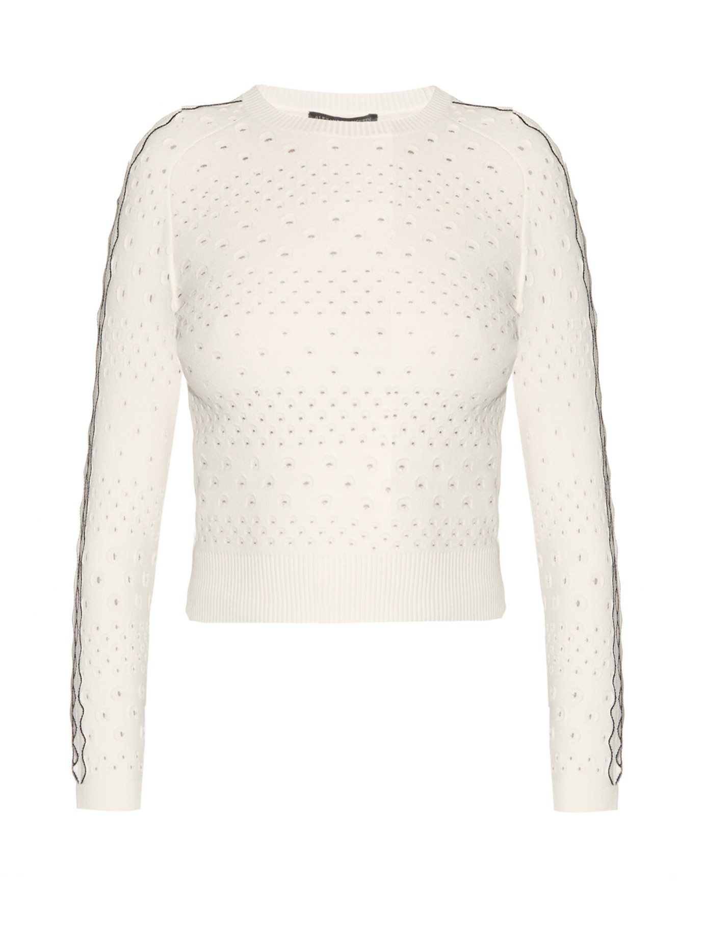 Alexander mcqueen Lace-knit Cropped Sweater in White | Lyst