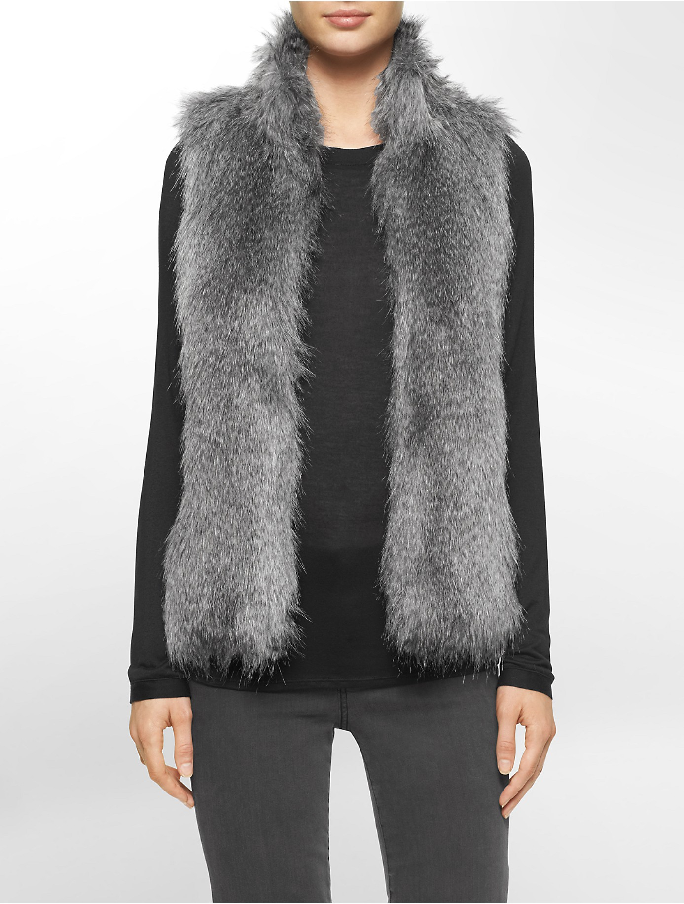 Calvin klein White Label Faux Fur Long Hair Vest in Gray | Lyst