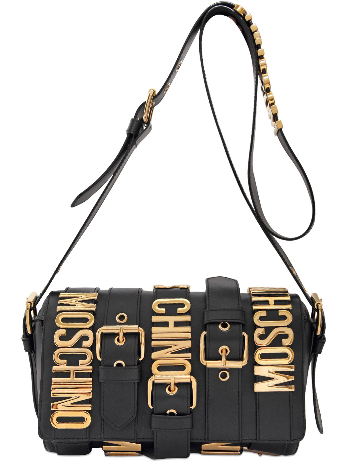 Lyst - Moschino Logo Lettering Multi Belted Leather Bag in Black