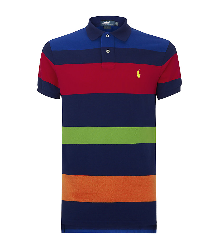 Polo Ralph Lauren Custom Fit Striped Polo Shirt in Blue for Men | Lyst