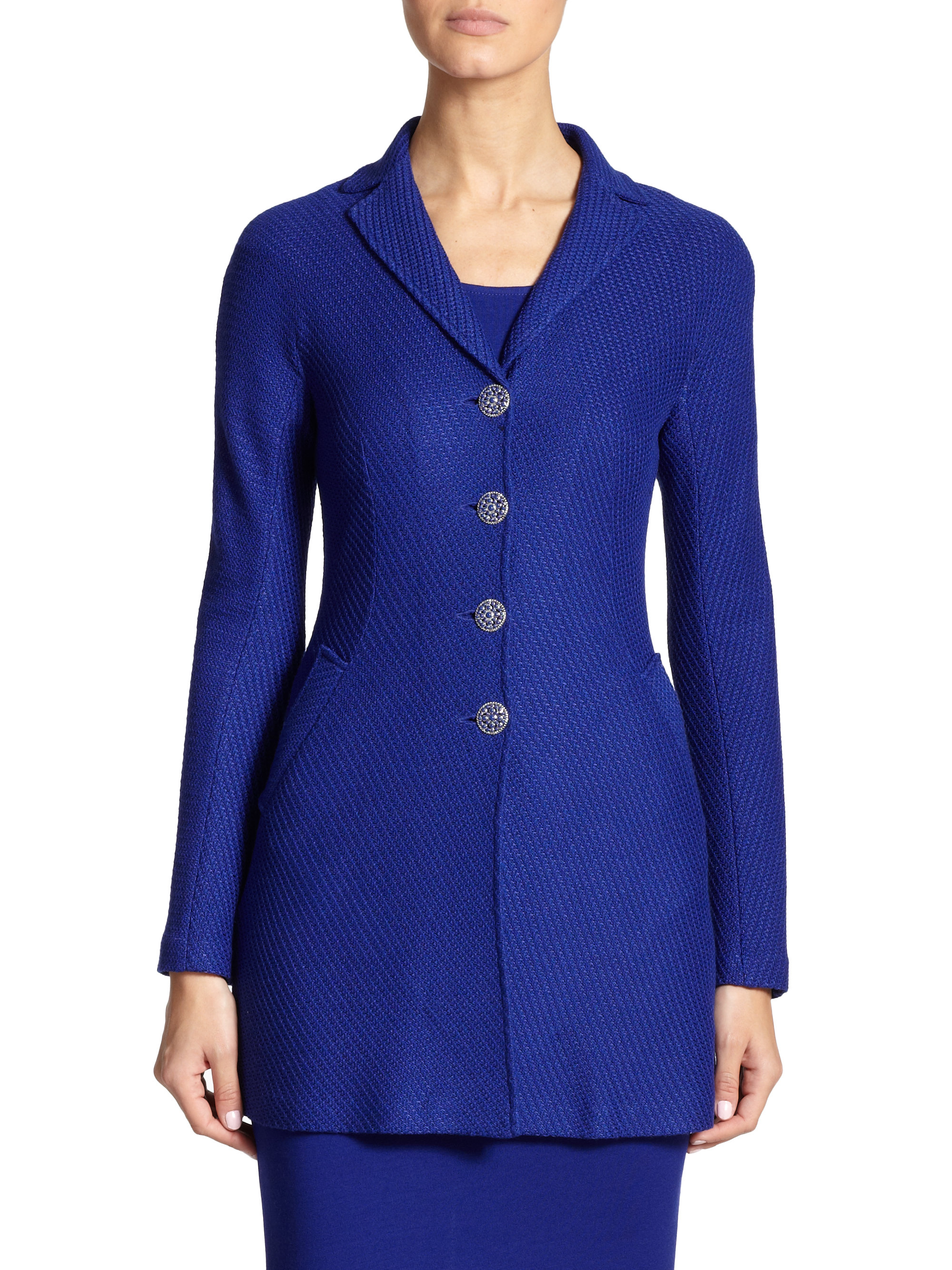 Lyst St. John Diagonal Twill Knit Jacket in Blue