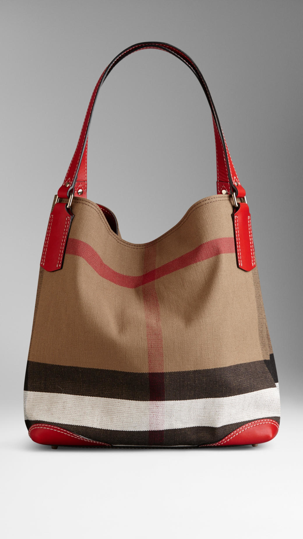 Burberry Medium Canvas Check Tote Bag in Red - Lyst