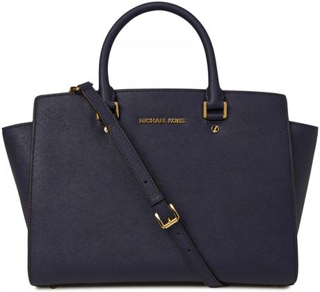 Michael Kors Selma Saffiano Leather Tote in Blue (navy) | Lyst