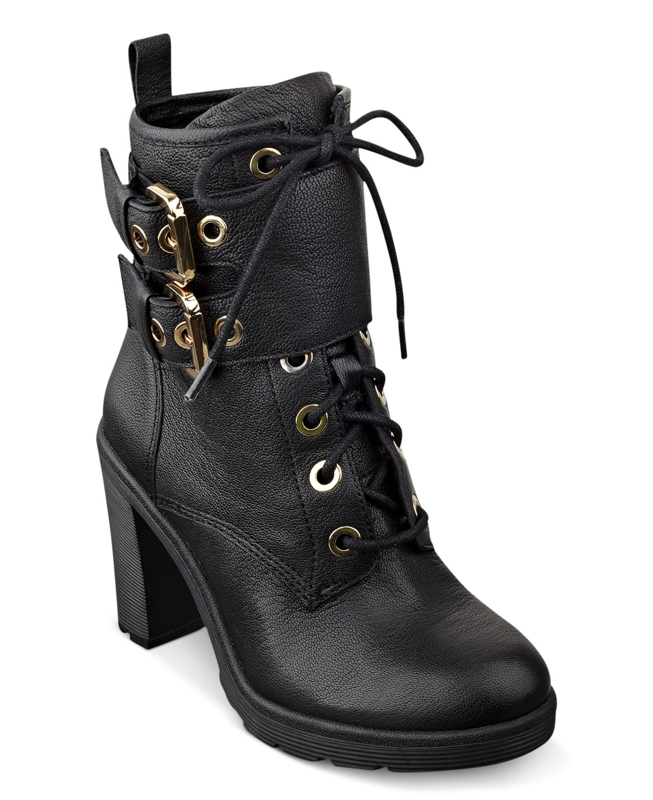 black leather booties high heel
