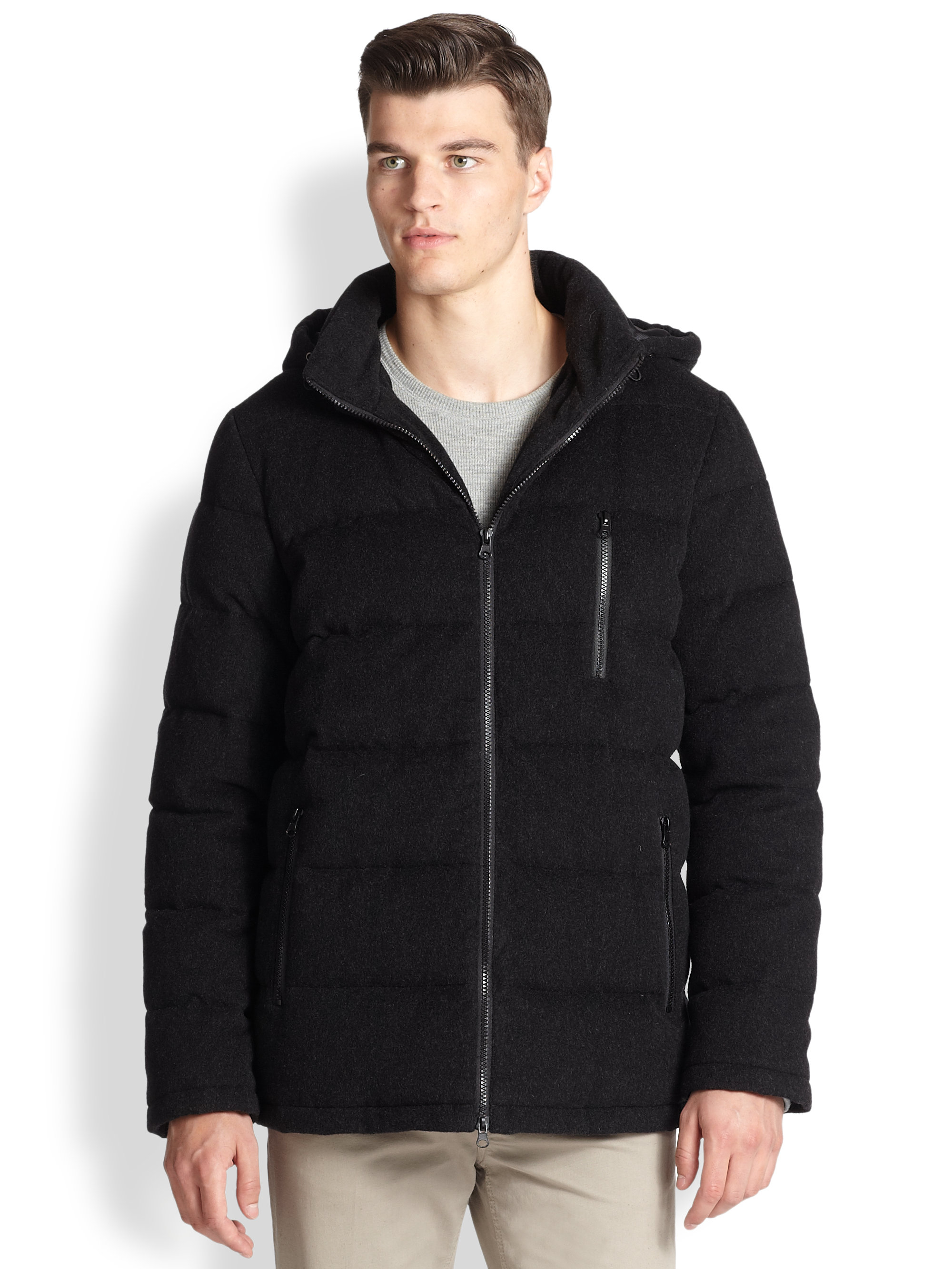 Saks fifth avenue collection Wool & Cashmere Puffer Jacket in Gray for ...