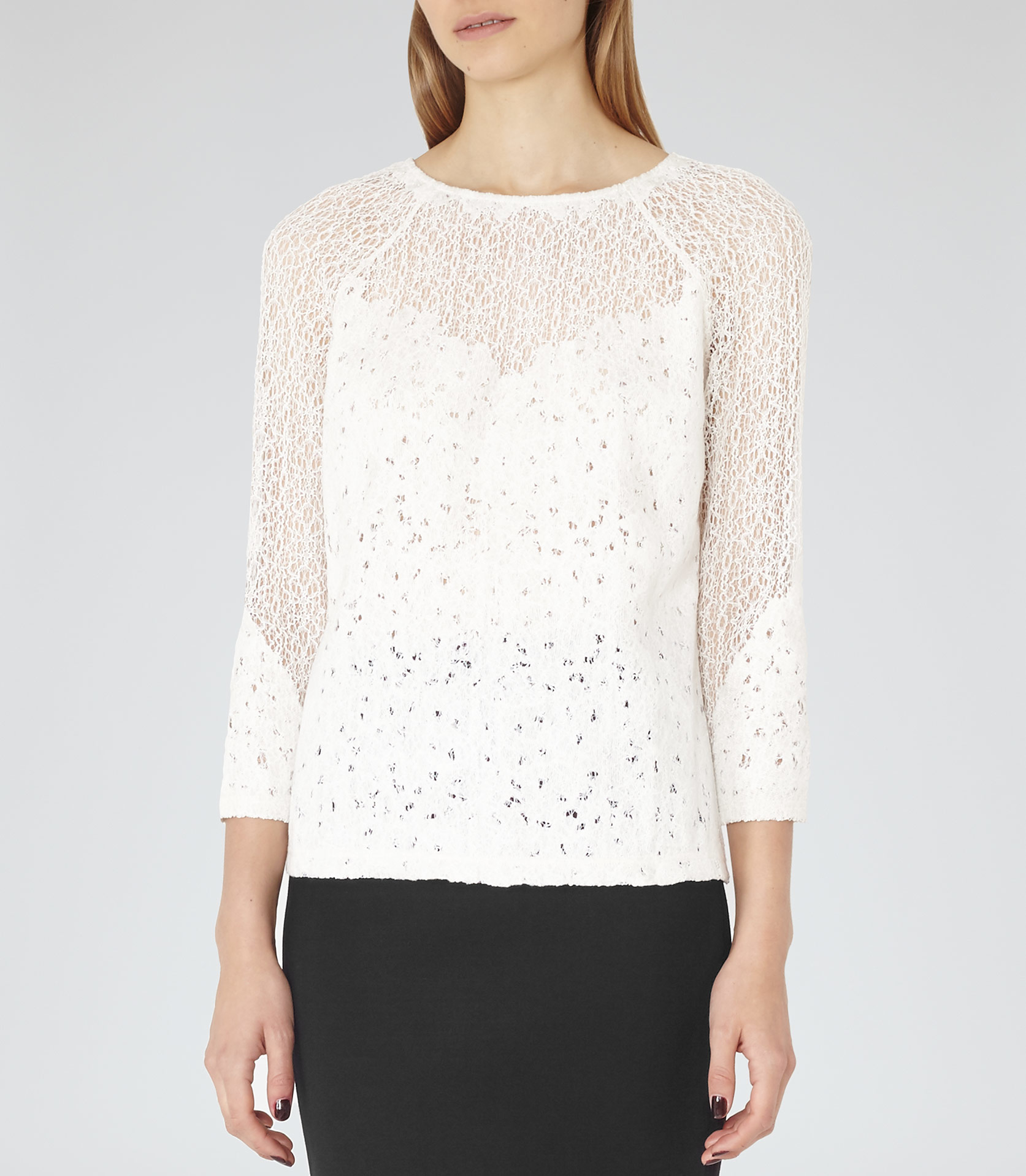 Lyst - Reiss Shell Lace Top in White
