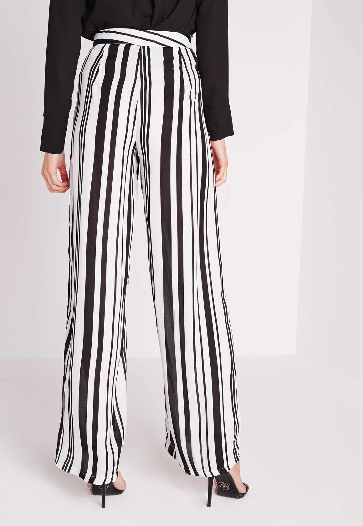 Lyst - Missguided Stripe Wide Leg Trousers White in White