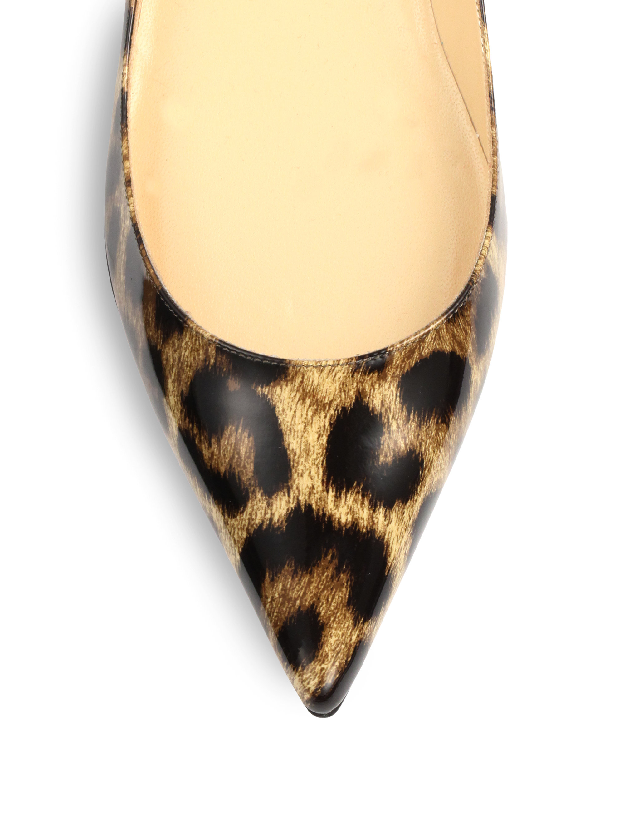 christian louboutin peep-toe flats Brown patent leather | The ...