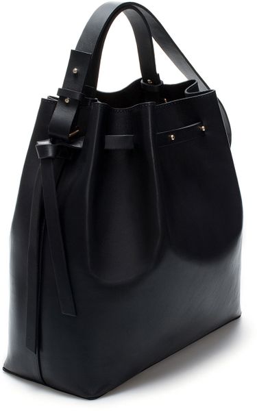 Zara Limited Editionminimal Leather Bucket Bag in Black | Lyst