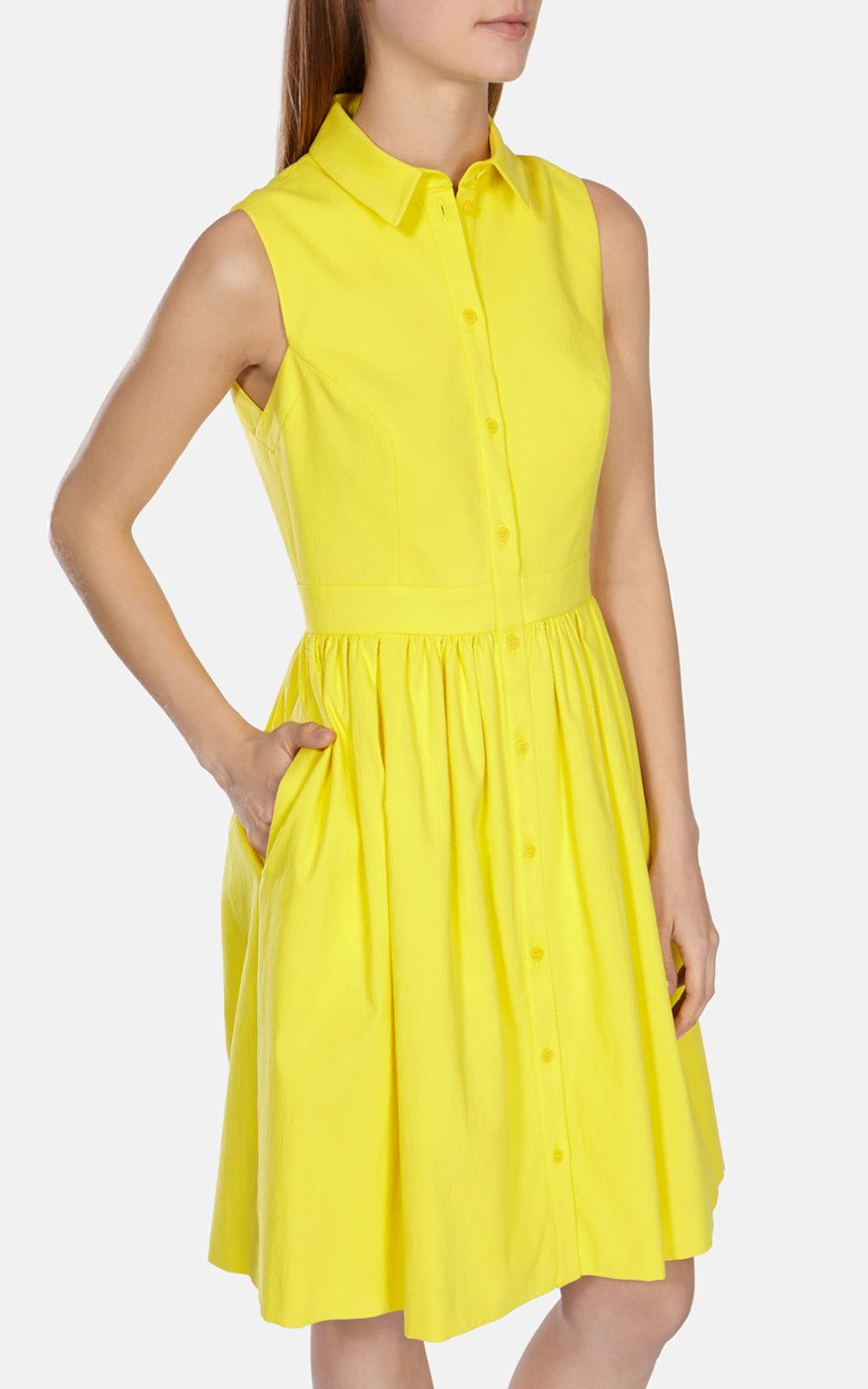 Karen millen Cotton Jacquard Shirt  Dress  in Yellow  Lyst