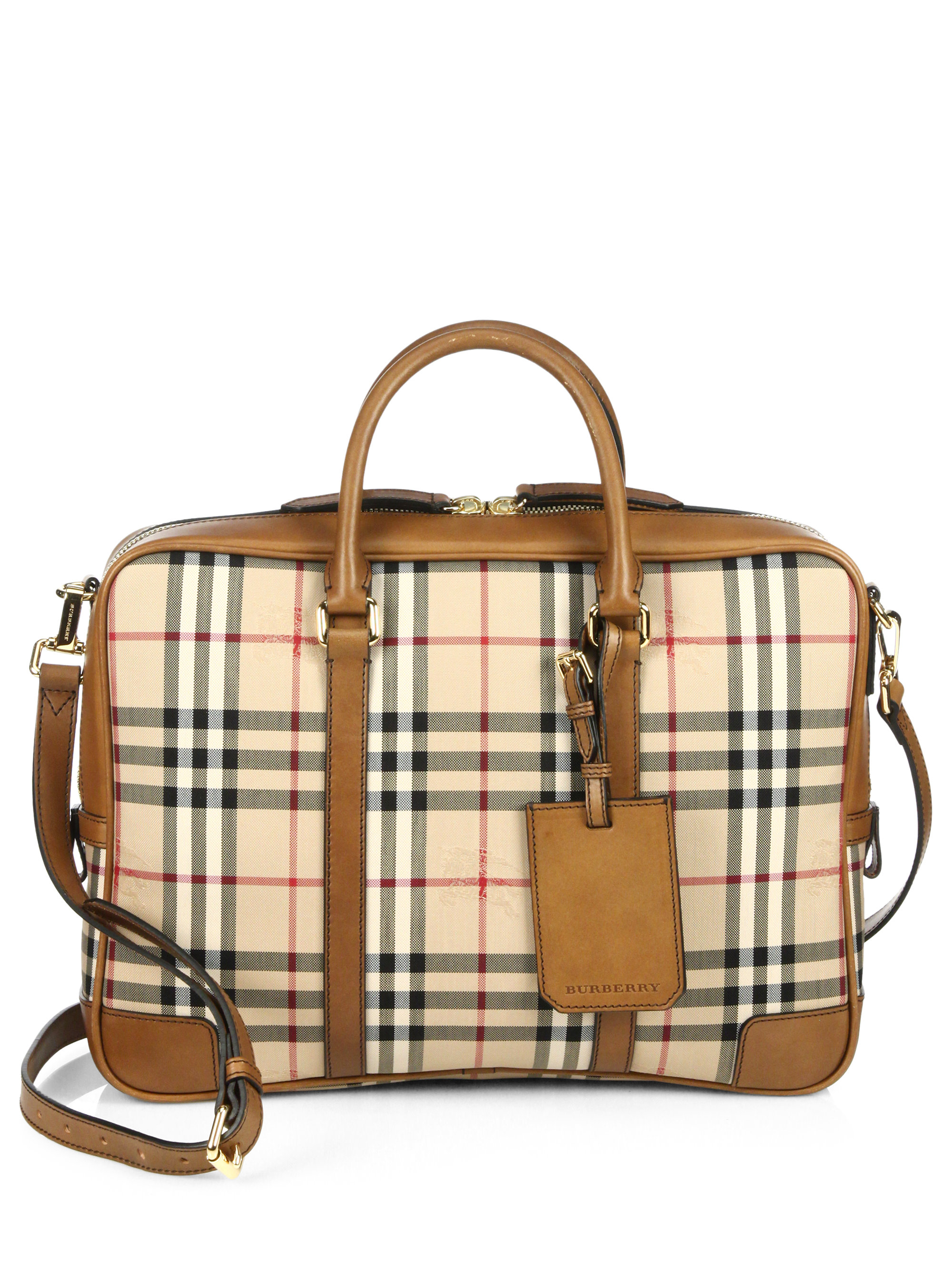 Lyst - Burberry Newburg Checked Briefcase in Natural for Men