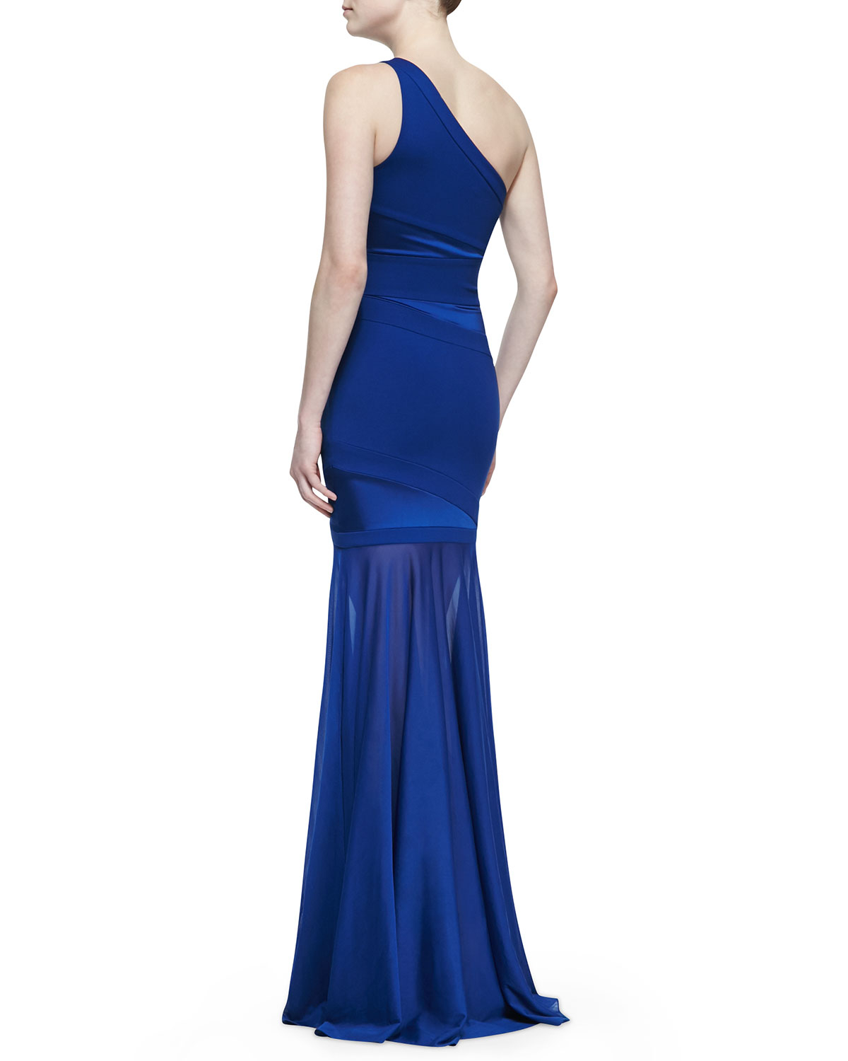 Halston One-Shoulder Gown With Semisheer Skirt in Blue | Lyst