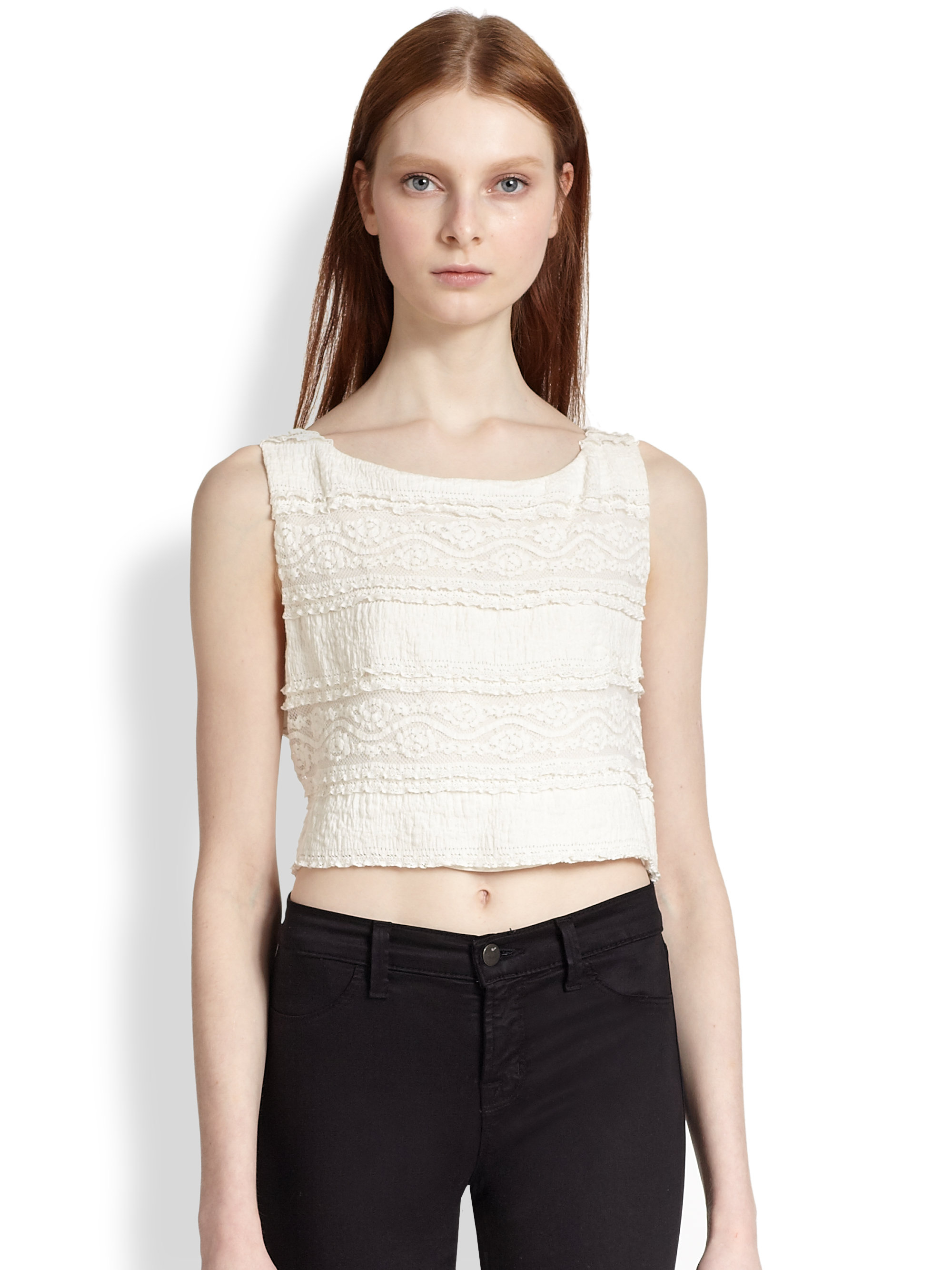 Lyst - Alice + Olivia Sleeveless Cropped Lace Top in Natural