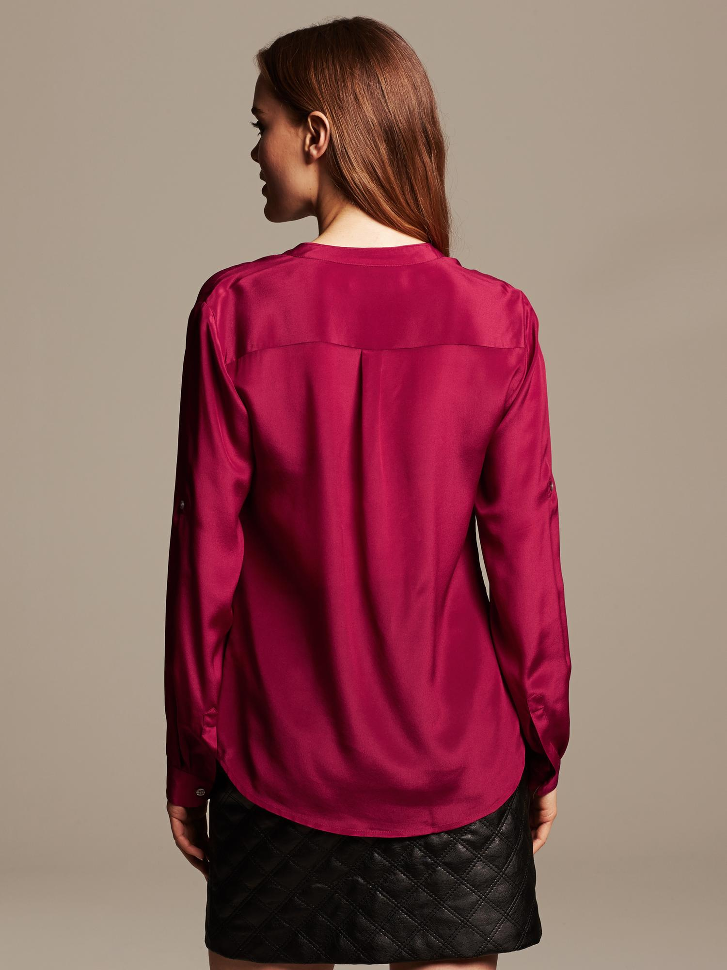 Banana republic Silk Popover Blouse in Purple (Cranberry sauce) | Lyst