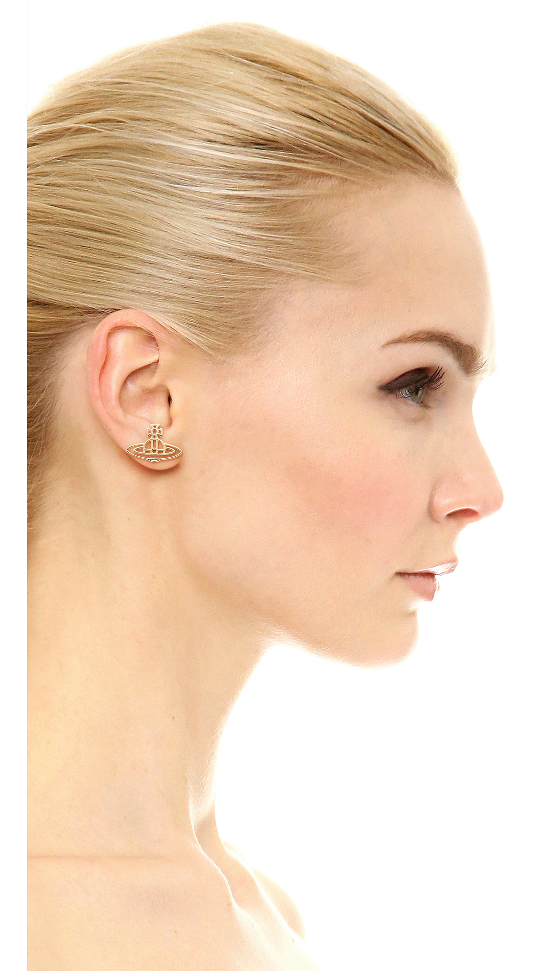 Vivienne Westwood Thin Lines Flat Orb Stud Earrings In Gold Vivienne Westwood Thin Lines Flat Orb Stud Earrings In Gold