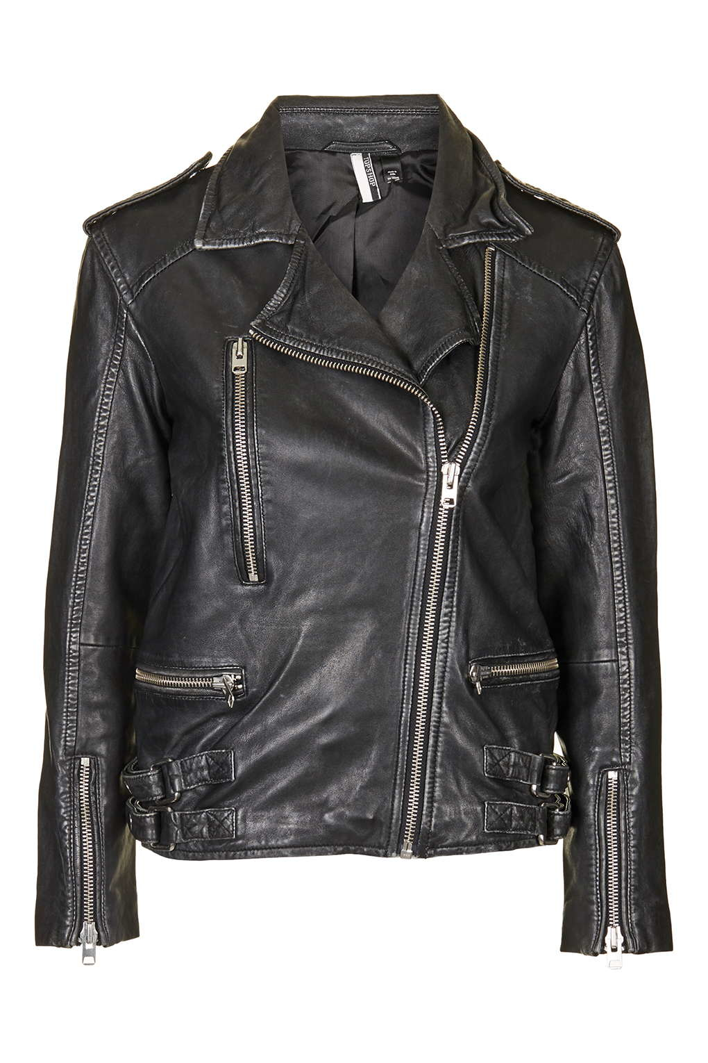 Lyst - Topshop Distressed Leather Biker Jacket in Black