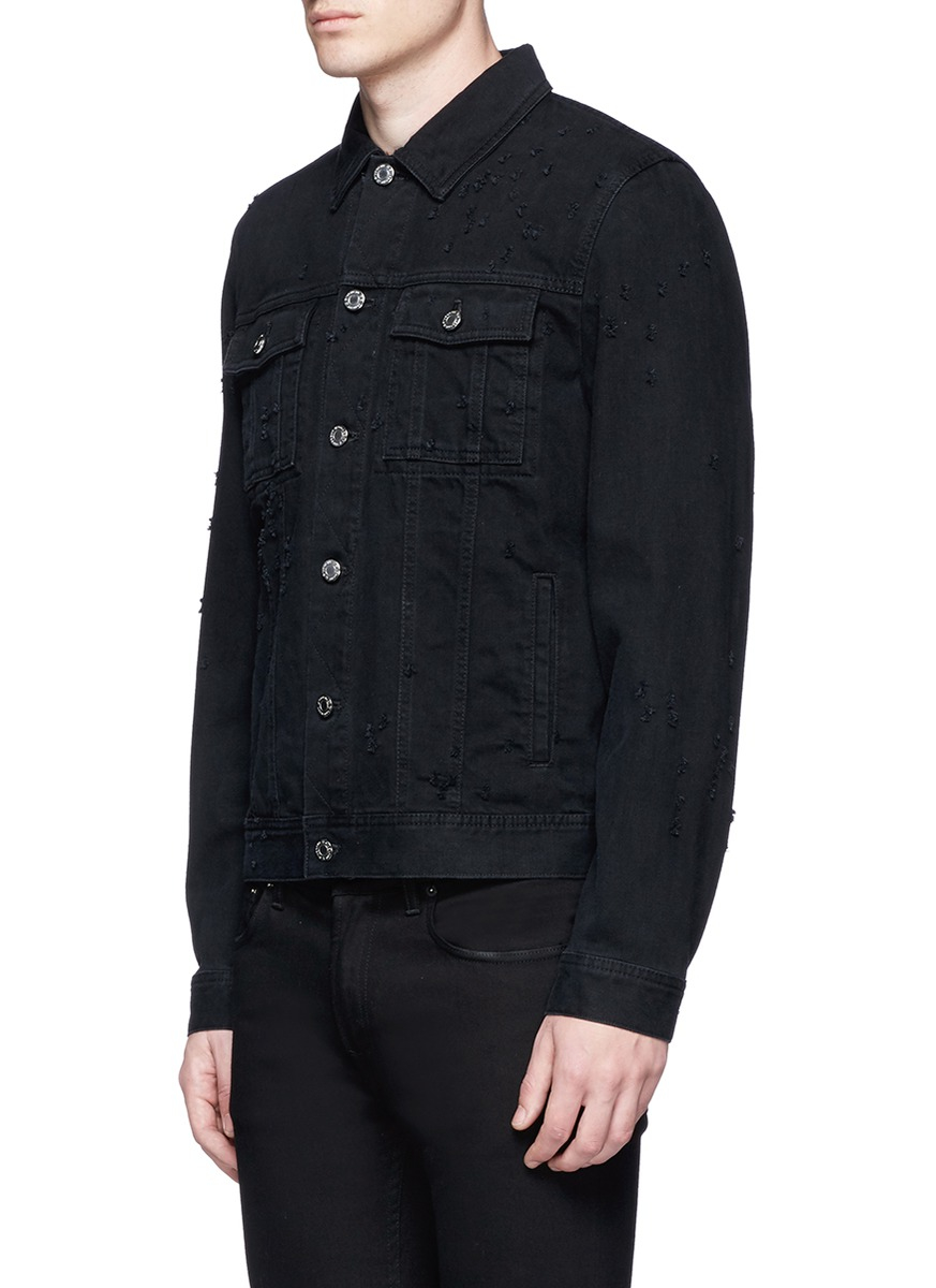 Givenchy Distressed Denim Jacket in Black for Men - Lyst