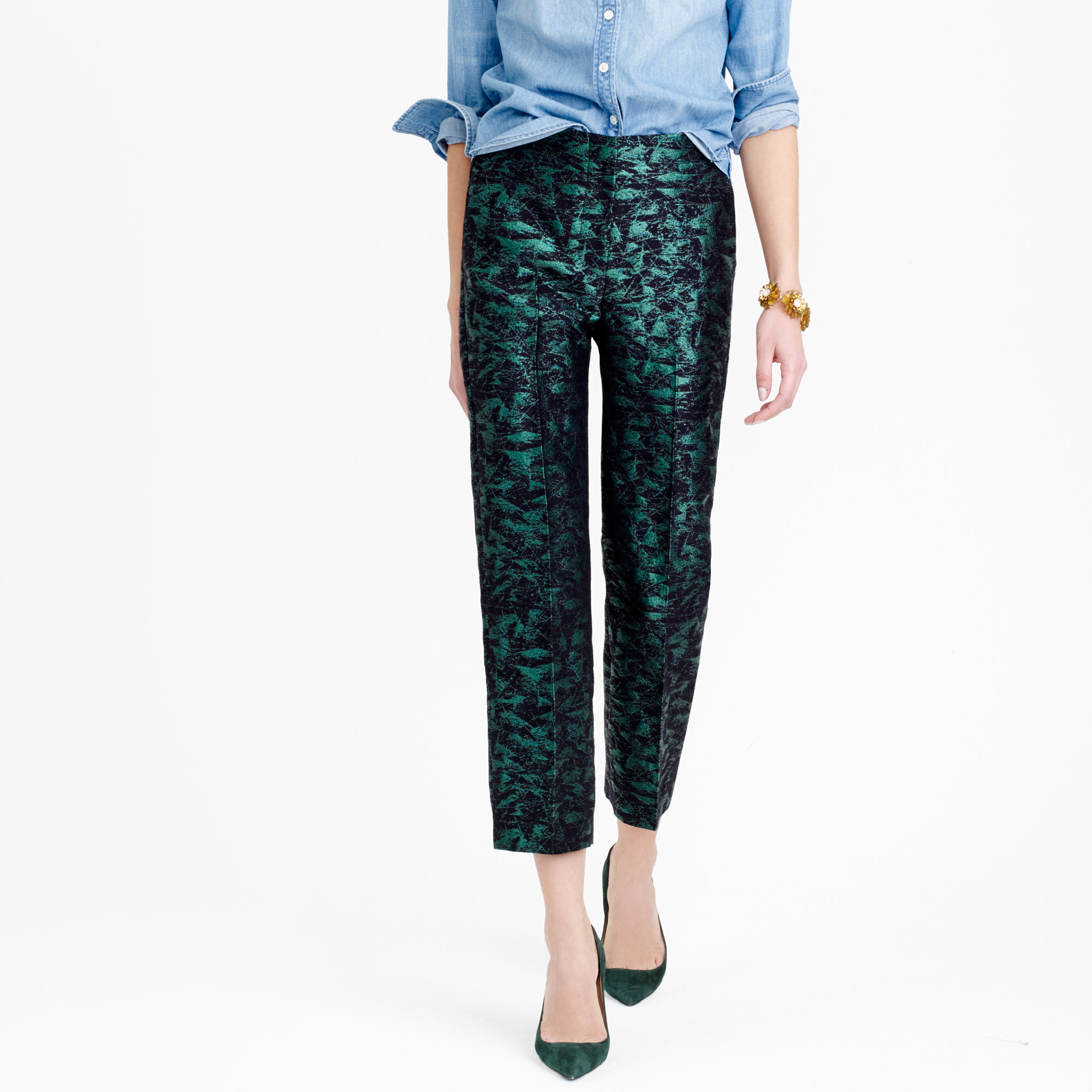 J.crew Patio Pant In Evergreen Jacquard in Black | Lyst