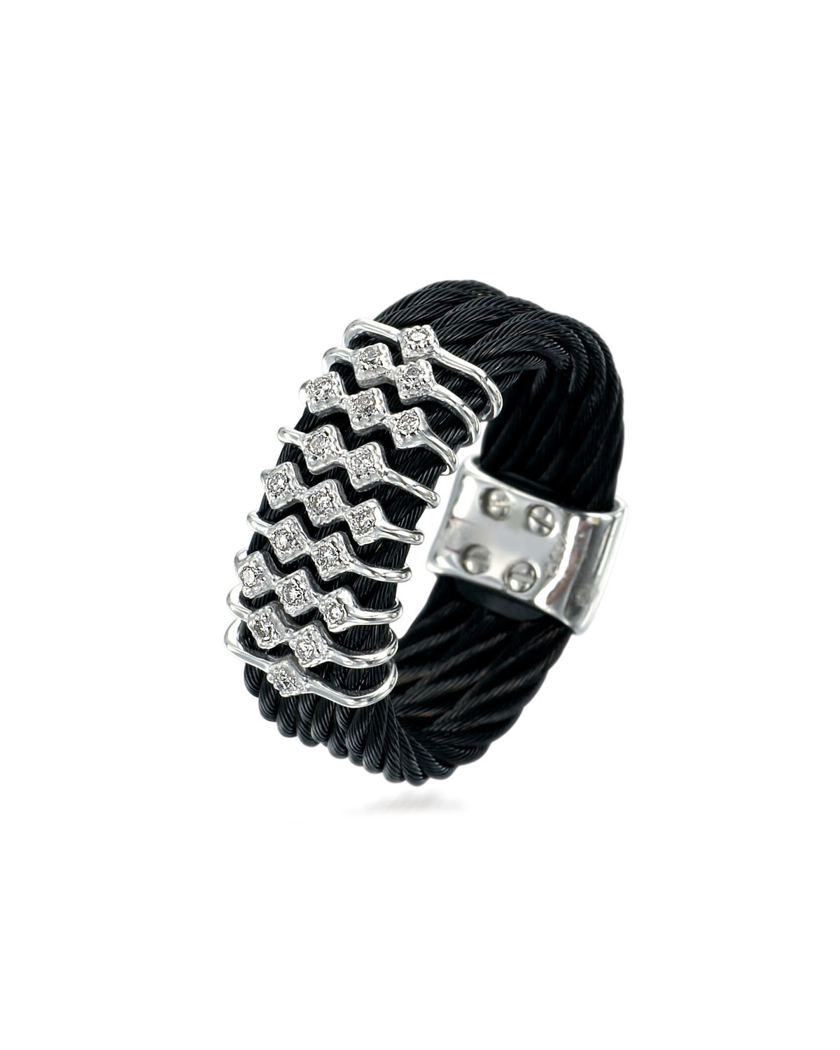 Charriol Noir Stainless Steel Cable Ring W/ Diamonds in Black | Lyst