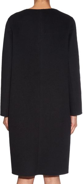 Fendi Fox-Fur Collar Double-Faced Wool Coat in Black | Lyst