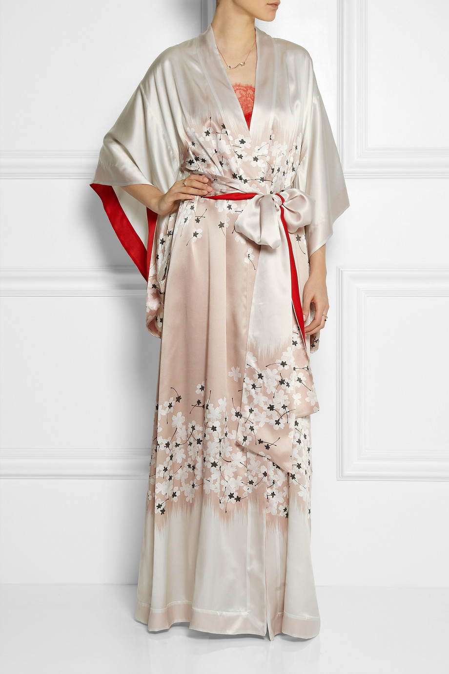 Lyst - Carine Gilson Sakura Floral-print Silk-satin Kimono Robe in Natural