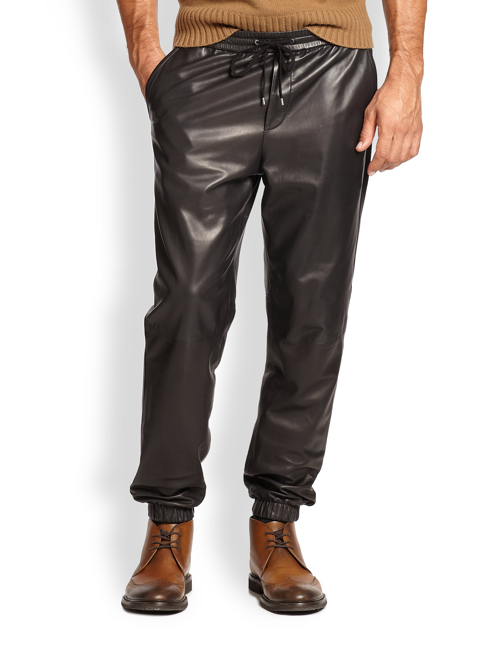 Lyst - Vince Leather Jogger Pants in Black for Men