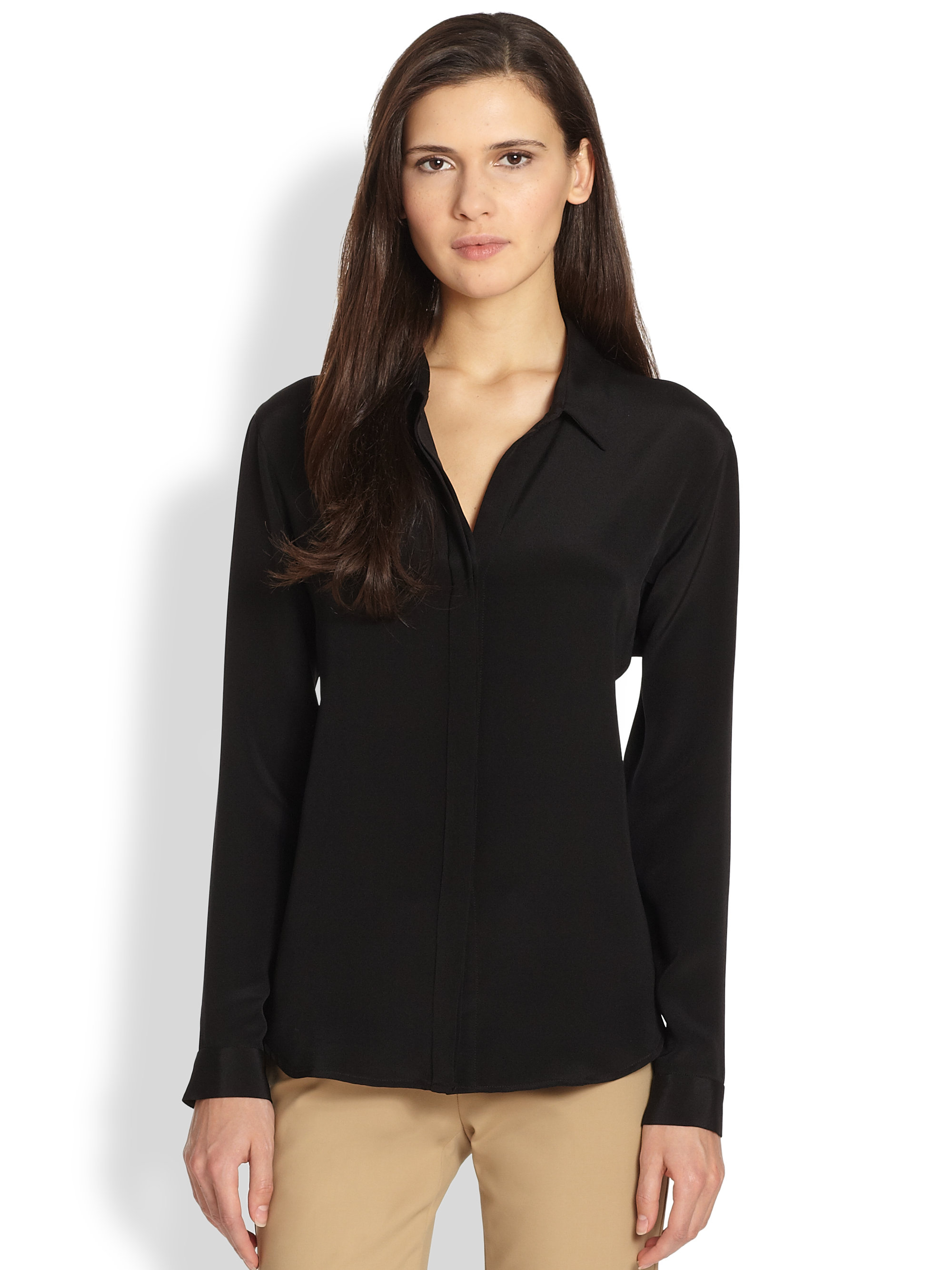 Lyst - Theory Aquilina Silk Shirt in Black