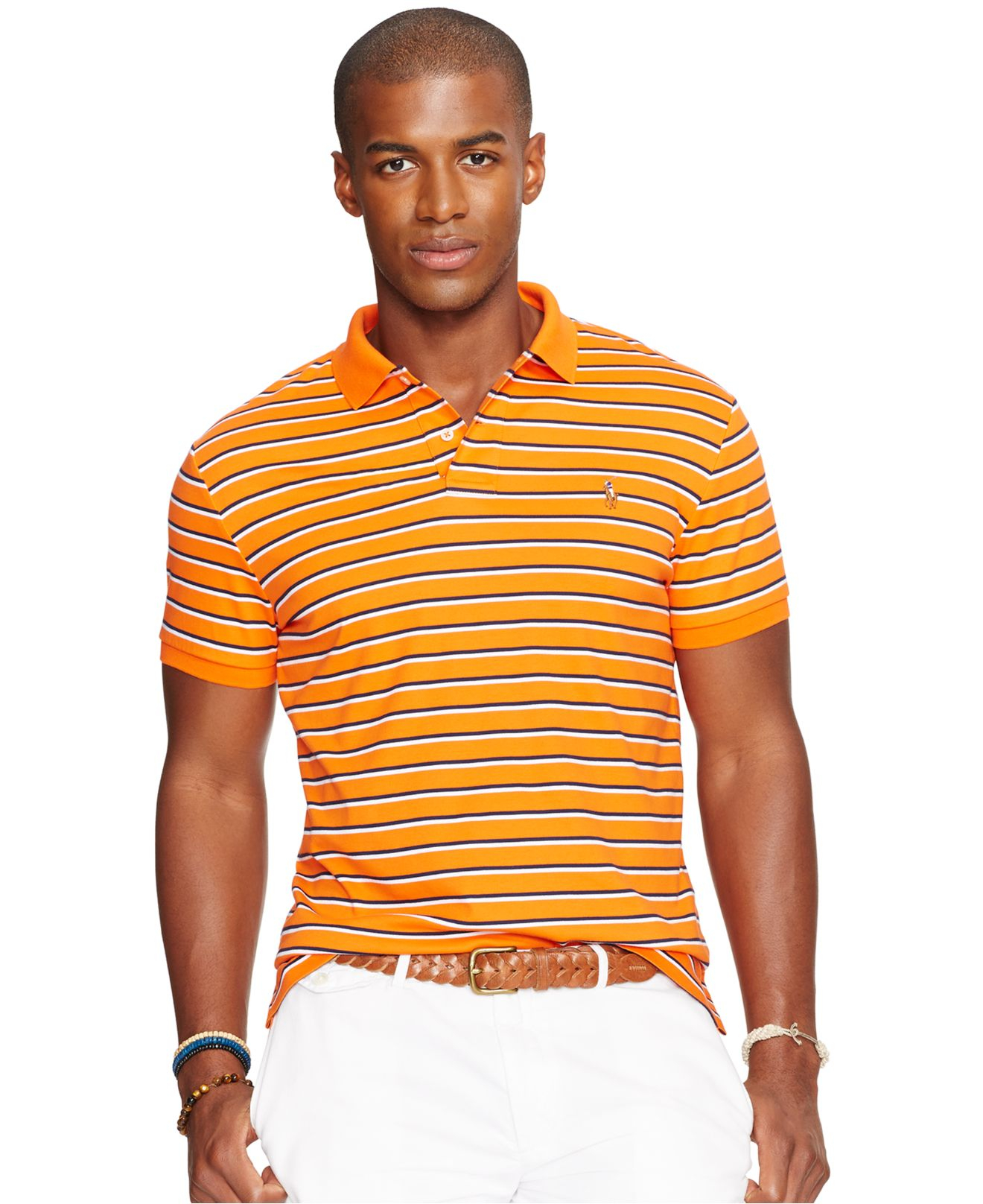 Polo ralph lauren Striped Pima Soft-touch Polo Shirt in Orange for Men ...