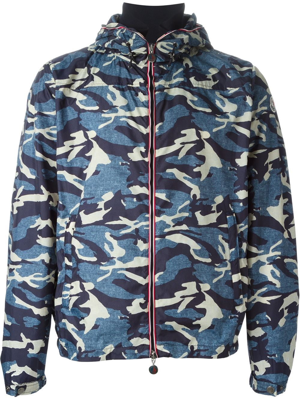 Moncler Camo Hooded Zip-up Jacket in Blue for Men - Lyst