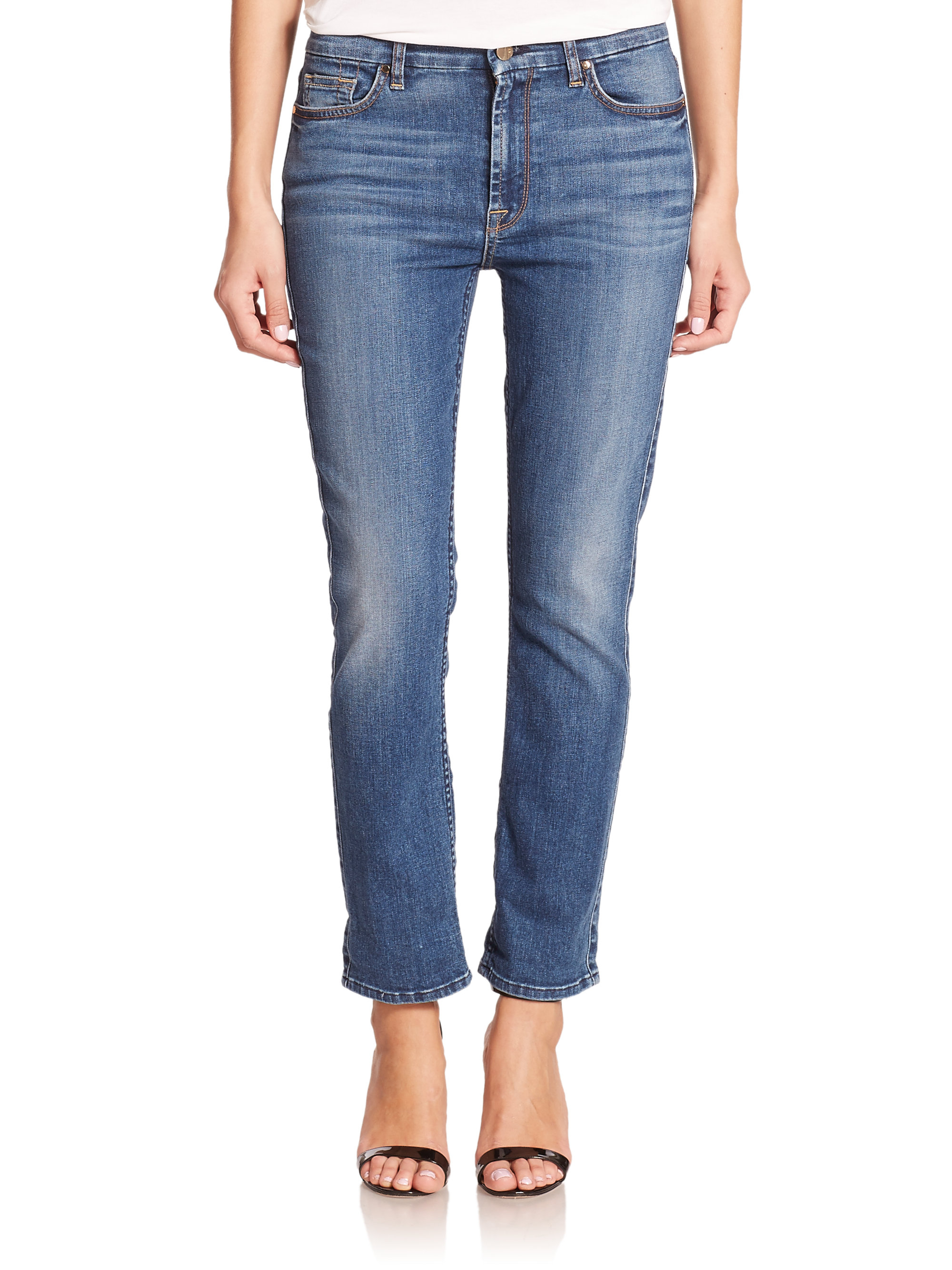 Jen7 Straight Cropped Boyfriend Jeans in Blue | Lyst