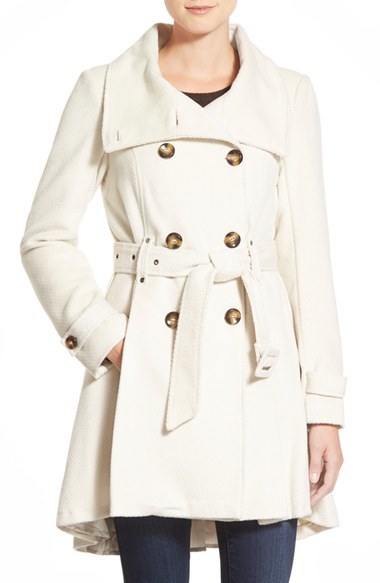 Lyst - Steve Madden Textured Double Breasted Skirted Coat in White