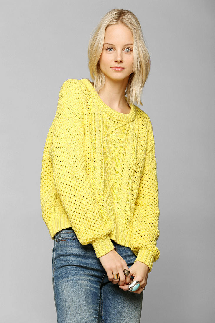 Lyst - Bdg Cableknit Cropped Sweater in Yellow