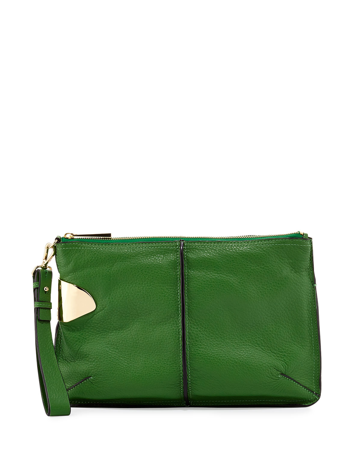 Halston Heritage Large Leather Wristlet Clutch Bag Grass in Green ...