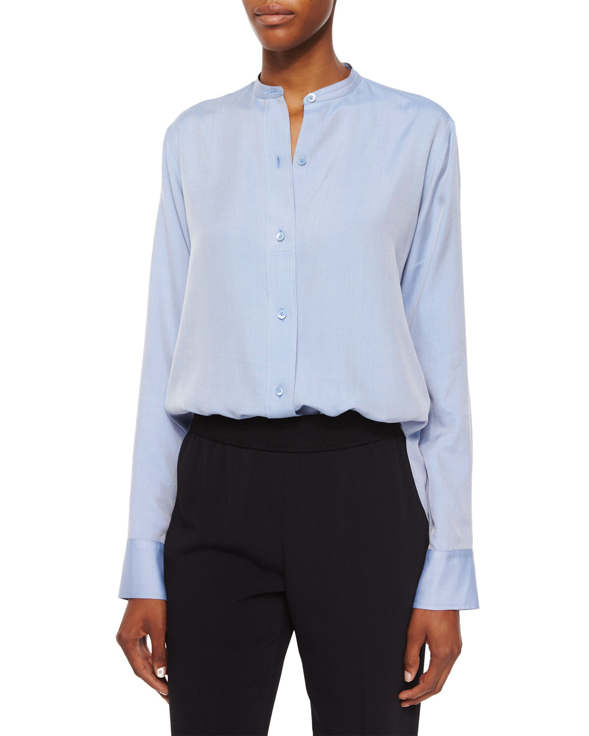 Lyst Helmut Lang Matte Silk Twill Buttonup Blouse in Blue