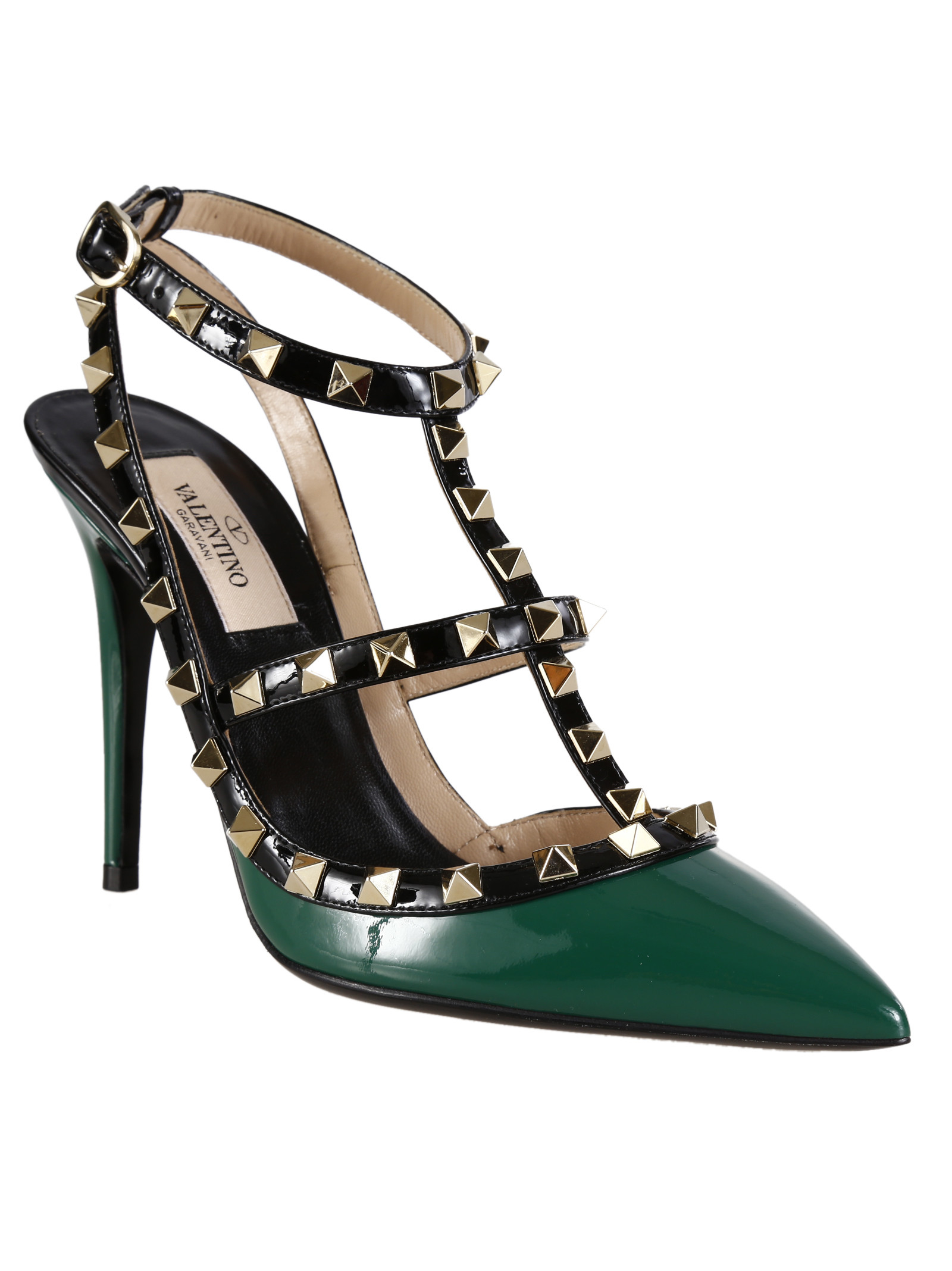 Valentino Sandals Rockstuds Green & Black Leather in Green (VERDE) | Lyst