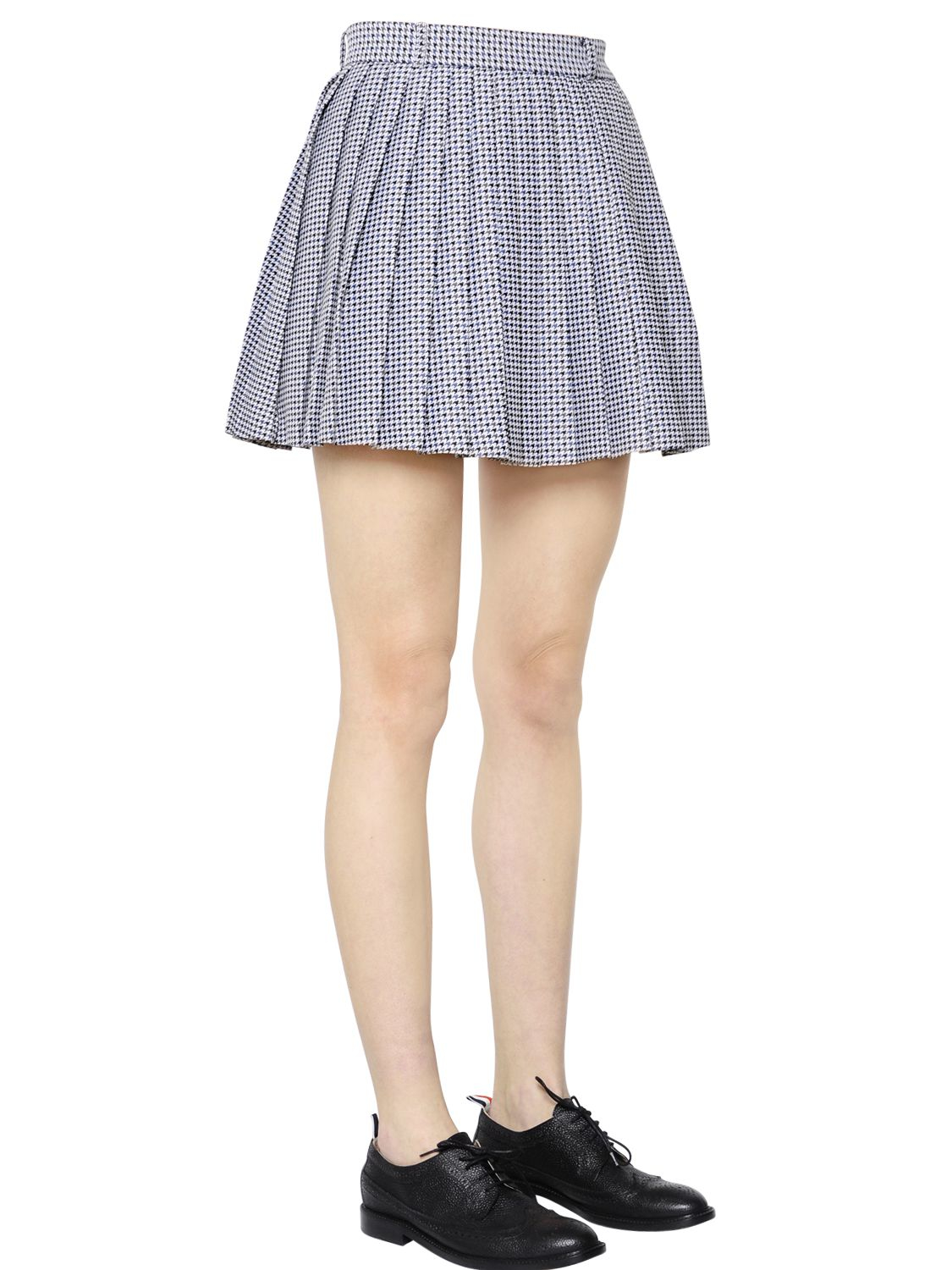 Thom browne Pleated Houndstooth Jacquard Skirt in Blue | Lyst