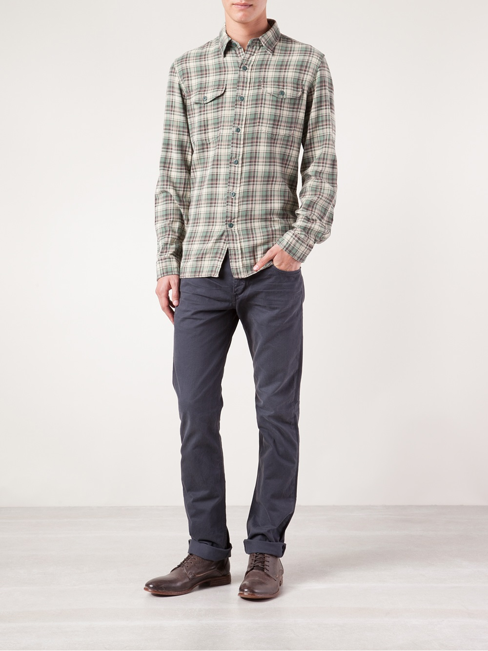 Lyst - RRL Plaid Flannel Shirt in Green for Men